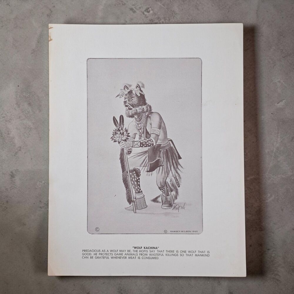 Vintage 1960 Hoyesva Hopi Wolf Kachina Art Print Peter Shelton Jr Ramsey
